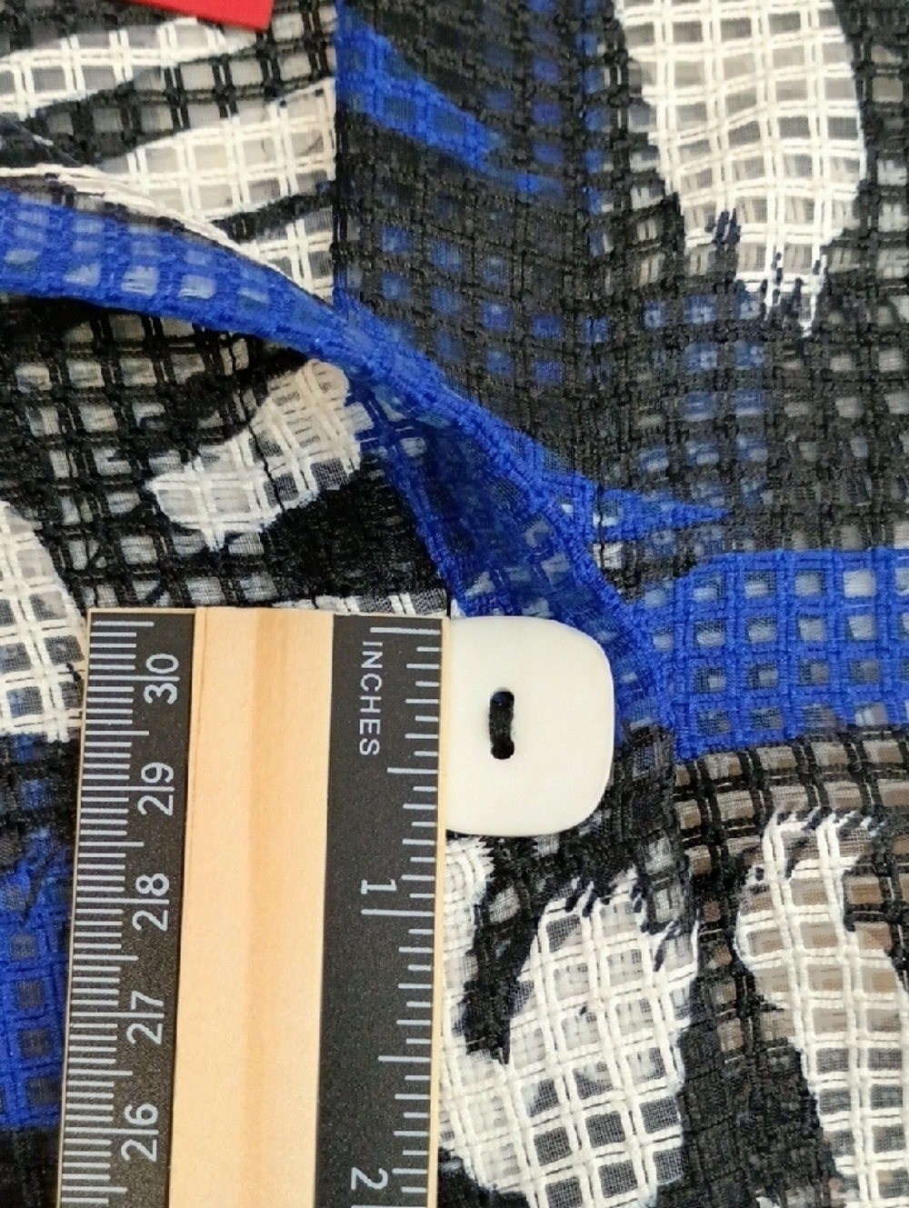 IC By Connie K Ruffle Blouse Blue Black Print Size Small NWT - Picture 12 of 16